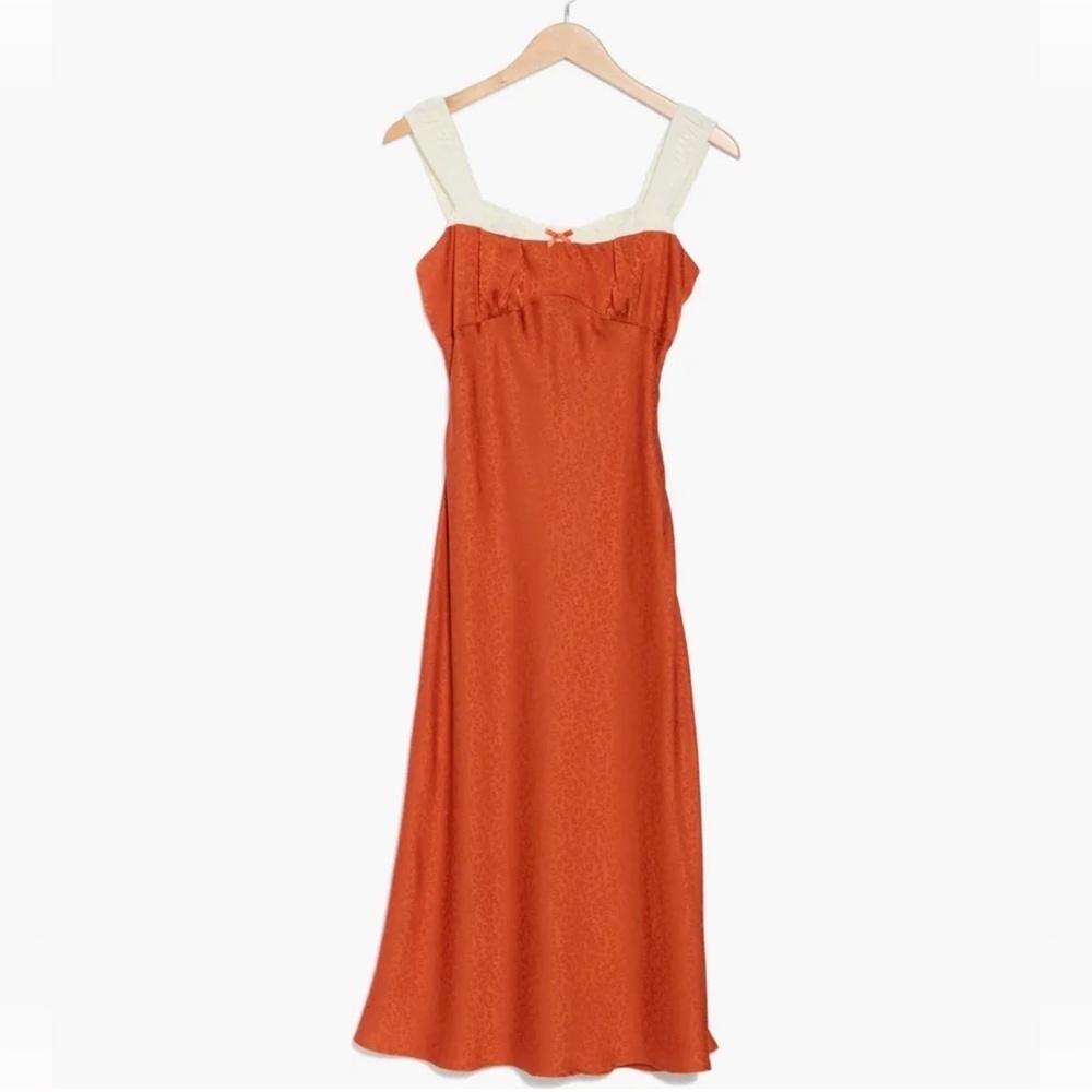 Lush Colorblock Copper Orange & Cream Satin Maxi Slipdtesd Size L NWT